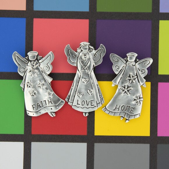 Uno Alla Volta | Pewter Faith Hope Love Angel Magnets | Handcrafted Set of 3 - Picture 11 of 11